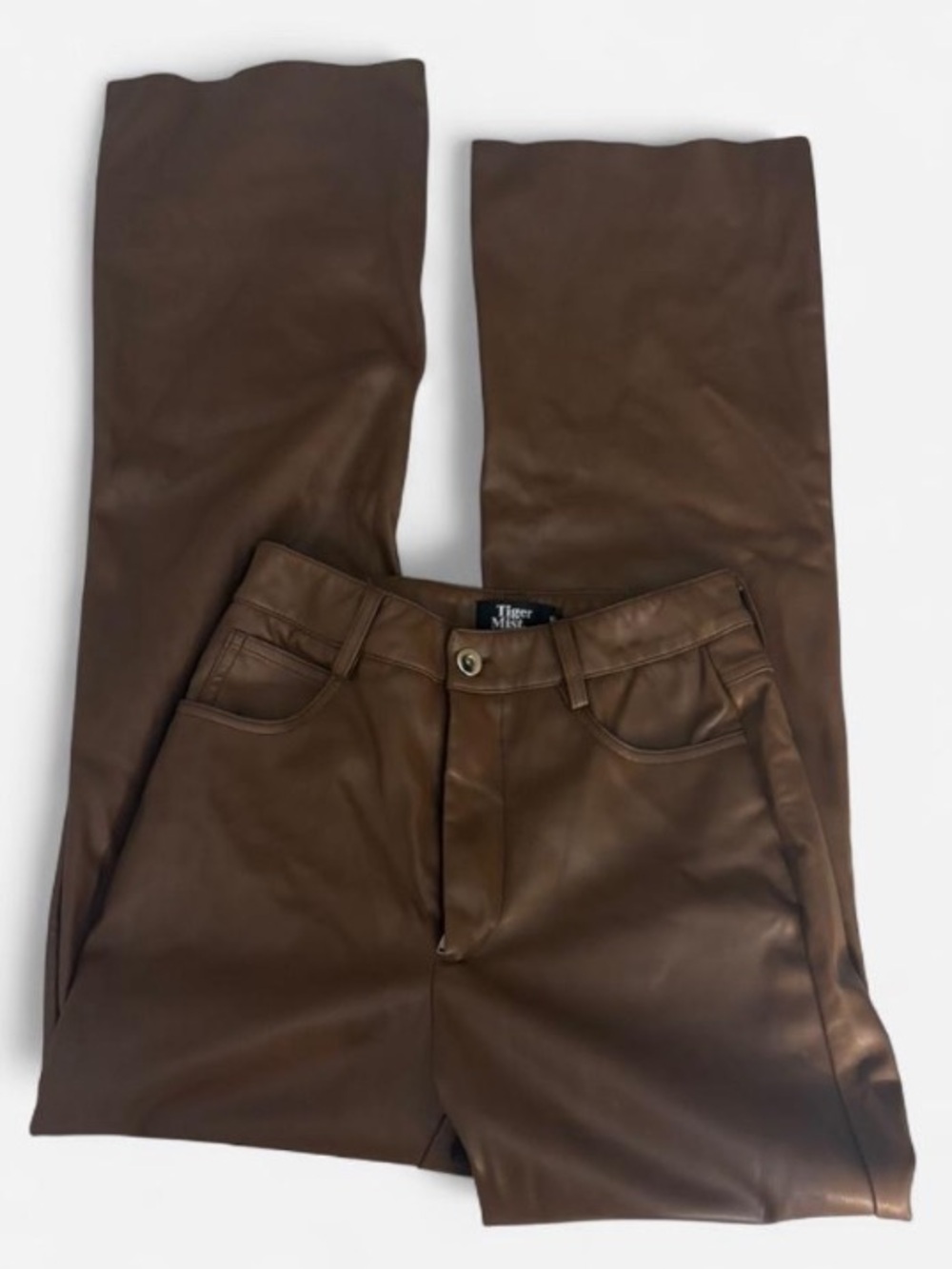 Tiger Mist Brown Faux Leather Wide Leg Pants